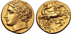Sicily, Syracuse AV Dekadrachm - 50 Litrai. Time of Agathokles, circa 317-311 BC. Laureate head of Apollo to left / Charioteer driving fast biga to ri...