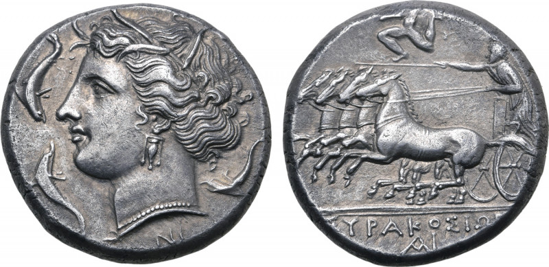 Sicily, Syracuse AR Tetradrachm. Time of Agathokles, circa 310-305 BC. Wreathed ...