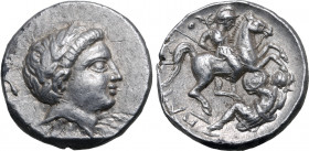 Kings of Paeonia, Patraos AR Tetradrachm. Uncertain Paeonian mint (Astibus or Damastion?), circa 335-315 BC. Bare head of Apollo or Patraos to right /...