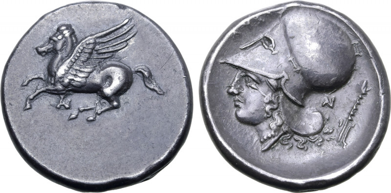 Akarnania, Anaktorion AR Stater. Circa 350-300 BC. Lysi-, magistrate. Pegasos fl...