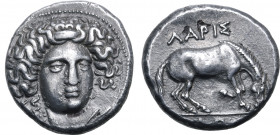 Thessaly, Larissa Fourrée Drachm. Circa 369-360 BC. Head of the nymph Larissa facing slightly to right, with hair in ampyx / Horse standing to right, ...