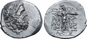 Thessaly, Thessalian League AR Stater. Mid-late 1st century BC. Gorgias and Themistogenes, magistrates. Head of Zeus to right, wearing oak wreath / At...