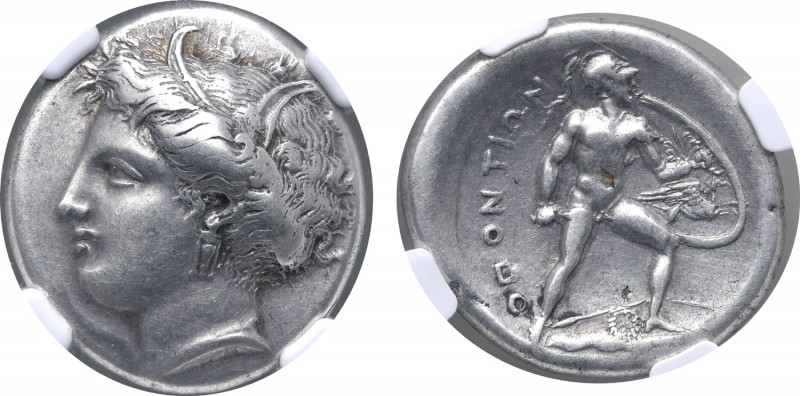 Lokris, Lokri Opuntii AR Stater. Circa 360-350 BC. Wreathed head of Demeter to l...