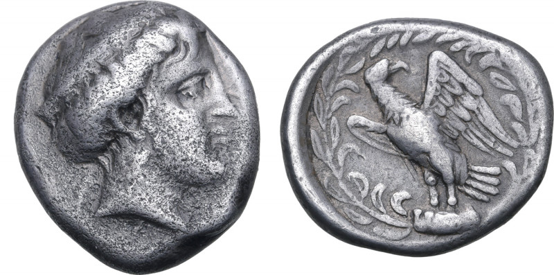 Elis, Olympia AR Stater. Hera mint, 111th Olympiad = 336 BC. Head of Hera to rig...