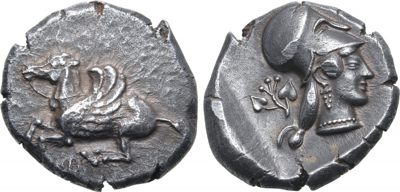 Corinthia, Corinth AR Stater. Circa 480 BC. Pegasos flying to left; archaic Ϙ be...