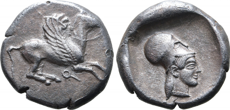 Corinthia, Corinth AR Stater. Circa 475 BC. Pegasos flying to right; Ϙ below / H...