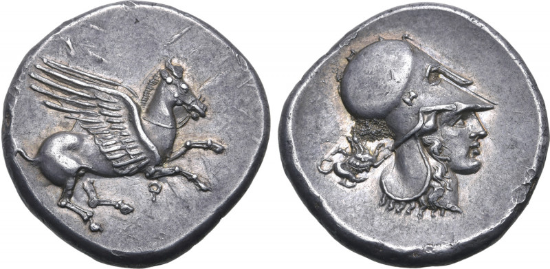 Corinthia, Corinth AR Stater. Circa 404-345 BC. Pegasos flying to right; Ϙ below...