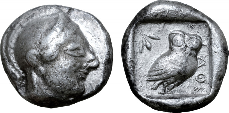 Attica, Athens AR Tetradrachm. Circa 510-500/490 BC. Archaic head of Athena to r...