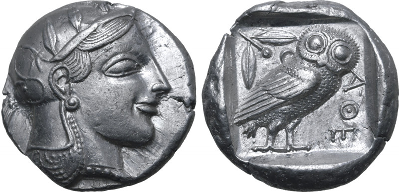 Attica, Athens AR Tetradrachm. Circa 470-465 BC. Head of Athena to right, wearin...