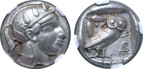 Attica, Athens AR Tetradrachm. Circa 465-460 BC. Head of Athena to right, wearing crested Attic helmet ornamented with three olive leaves above visor ...