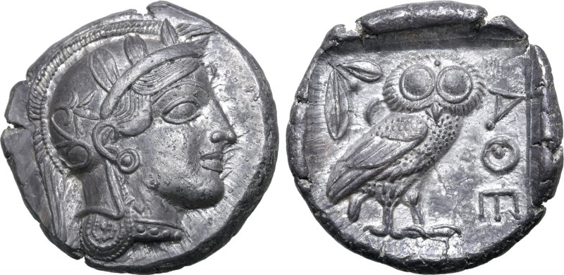 Attica, Athens AR Tetradrachm. Circa 454-404 BC. Head of Athena to right, wearin...