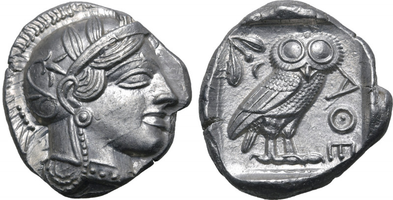 Attica, Athens AR Tetradrachm. Circa 454-404 BC. Head of Athena to right, wearin...