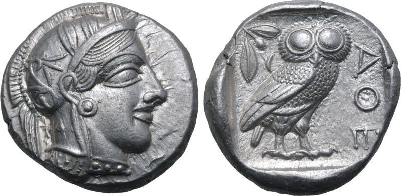 Attica, Athens AR Tetradrachm. Circa 454-404 BC. Head of Athena to right, wearin...