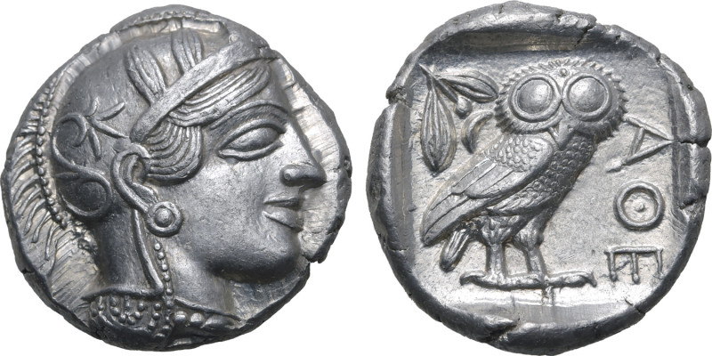 Attica, Athens AR Tetradrachm. Circa 454-404 BC. Head of Athena to right, wearin...