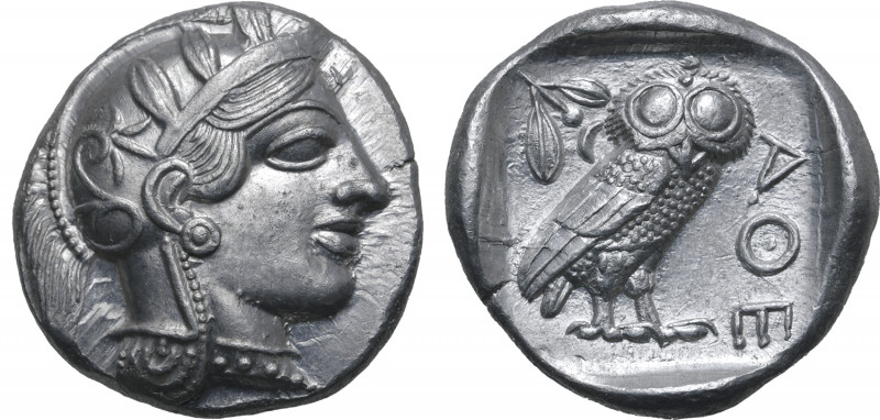 Attica, Athens AR Tetradrachm. Circa 454-404 BC. Head of Athena to right, wearin...