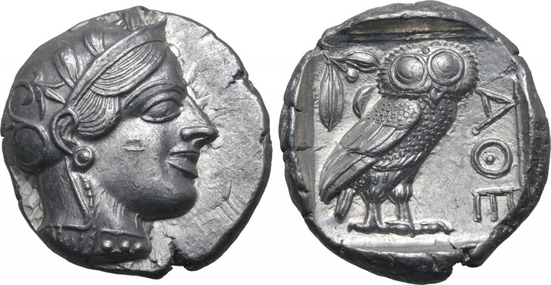 Attica, Athens AR Tetradrachm. Circa 454-404 BC. Head of Athena to right, wearin...