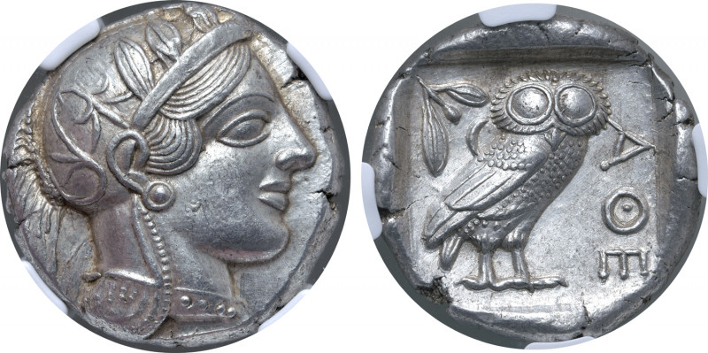 Attica, Athens AR Tetradrachm. Circa 454-404 BC. Head of Athena to right, wearin...