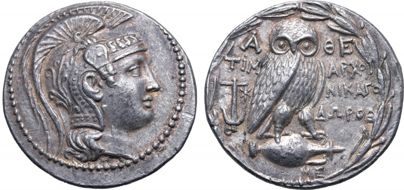 Attica, Athens AR New Style Tetradrachm. Circa 166/5 BC. Timarchos, Nikag(oras),...