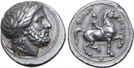 Kingdom of Macedon, Philip II AR Tetradrachm. Pella, circa 342-336 BC. Laureate head of Zeus to right / Nude youth on horseback to right, holding rein...