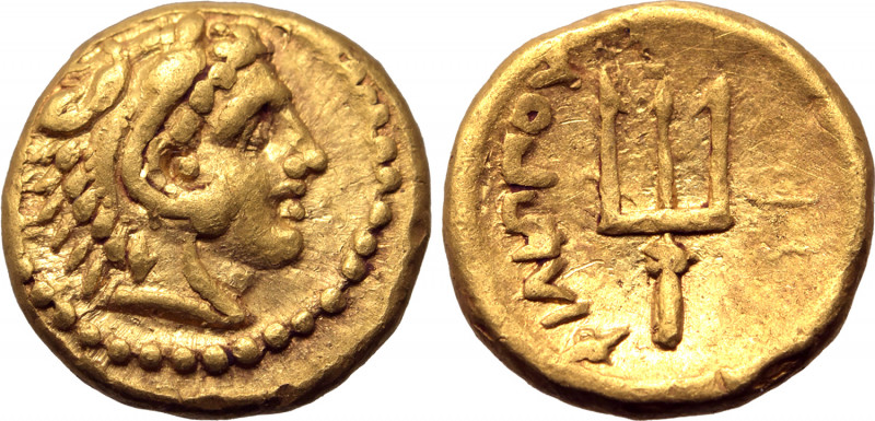 Kingdom of Macedon, Philip II AV 1/8 Stater. Pella, circa 340-328 BC. Head of He...