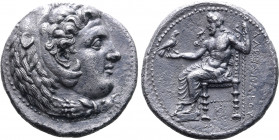 Kingdom of Macedon, Alexander III ‘the Great’ AR Dekadrachm. ‘Babylon’, circa 325-323 BC. Head of Herakles to right, wearing lion skin headdress / Zeu...