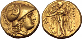 Kingdom of Macedon, Philip III Arrhidaios AV Stater. Lampsakos, 323-317 BC. Head of Athena to right, wearing triple-crested Corinthian helmet decorate...