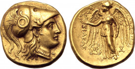 Kingdom of Macedon, Antigonos I Monophthalmos AV Stater. In the name and types of Alexander III. Babylon, circa 311-308 BC. Head of Athena to right we...