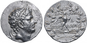 Kingdom of Macedon, Perseus AR Tetradrachm. Pella or Amphipolis, circa 171-168 BC. Reduced standard. Au-, mintmaster. Diademed head to right / Eagle, ...