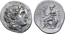 Kings of Thrace, Lysimachos AR Tetradrachm. Sestos, circa 299-296 BC. Diademed head of the deified Alexander to right, with horn of Ammon / Athena Nik...