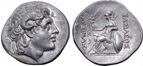 Kings of Thrace, Lysimachos AR Tetradrachm. Lampsakos, circa 297-281 BC. Diademed head of the deified Alexander to right, with horn of Ammon / Athena ...