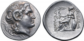 Kings of Thrace, Lysimachos AR Tetradrachm. Lampsakos, circa 297-281 BC. Diademed head of the deified Alexander to right, with horn of Ammon / Athena ...