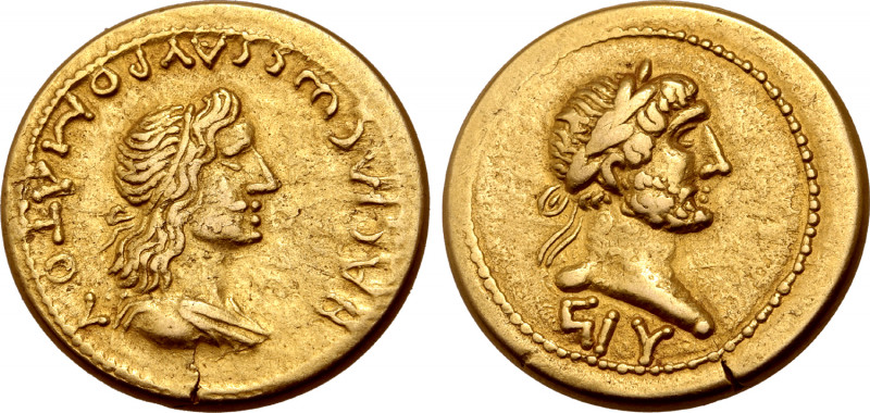 Kings of the Bosporos, Sauromates I, with Hadrian, AV Stater. Dated Bosporan Era...