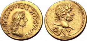 Kings of the Bosporos, Rhoimetalkes, with Hadrian, AV Stater. Dated Bosporan Era 431 = AD 134/5. ΒΑϹΙΛЄѠC ΡΟΙΜΗΤΑΛΚΟΥ, diademed and draped bust of Rho...