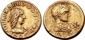 Kings of the Bosporos, Rheskuporis II, with Severus Alexander, EL Stater. Dated Bosporan Era 519 = AD 222/3. ΒΑCΙΛЄΩC ΡΗCΚΟVΠΟΡΙΔΟC, diademed and drap...