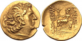 Kings of Pontos, Mithradates VI Eupator AV Stater. First Mithradatic War issue, in the name and types of Lysimachos. Kallatis, circa 88-86 BC. Diademe...