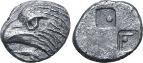 Paphlagonia, Sinope AR Drachm. Circa 425-410 BC. Head of sea eagle to left; tunny fish below / Quadripartite incuse square with two opposing quarters ...