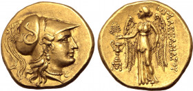 Paphlagonia, Sinope AV Stater. In the name and types of Alexander III of Macedon. Circa 230-200 BC. Head of Athena to right, wearing crested Corinthia...