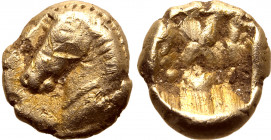 Western Asia Minor, uncertain mint EL 1/48 Stater. Circa 5th century BC. Head of unbridled horse to left / Rough incuse square. Fischer-Bossert, Horse...