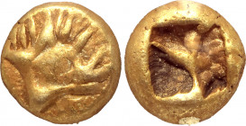 Kingdom of Lydia, temp. Alyattes - Kroisos EL Hemihekte - 1/12 Stater. Ephesos(?), circa 620-539 BC. Head of boar to right / Incuse square punch. GRPC...