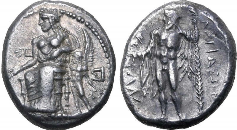 Cilicia, Nagidos AR Stater. Circa 400-385/4 BC. Aphrodite seated to left, holdin...