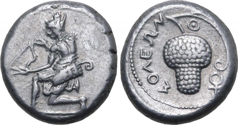 Cilicia, Soloi AR Stater. Circa 440-410 BC. Amazon kneeling to left, nude to the...