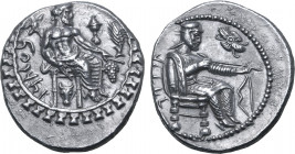 Cilicia, Tarsos AR Stater. Datames, satrap of Cilicia and Cappadocia, circa 378-372 BC. Baaltars seated to right on throne, holding bunch of grapes an...