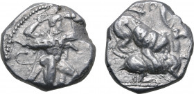 Cyprus, Kition AR Stater. Baalmelek II, circa 425-400 BC. Herakles in fighting stance to right, wearing lion skin upon his back and tied around neck, ...