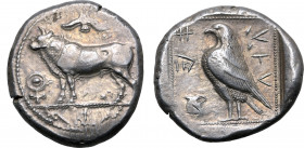 Cyprus, Paphos AR Stater. Stasandros, circa 425 BC or later. Bull standing to left; winged solar disk above, ankh to left, palmette ornament in exergu...