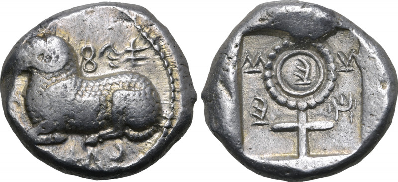 Cyprus, Salamis AR Stater. Nikodamos, circa 460-450 BC. Recumbent ram to right; ...