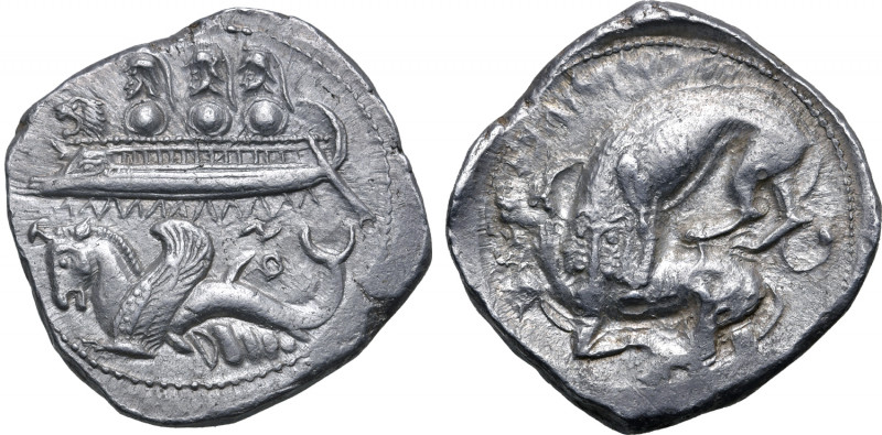 Phoenicia, Byblos AR Shekel. Ozbaal (Uzzibaal). Circa 400-376 BC. Galley, with p...