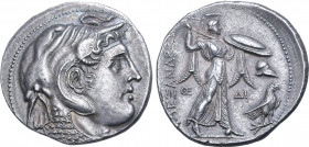 Ptolemaic Kingdom of Egypt, Ptolemy I Soter AR Tetradrachm. Alexandria, circa 306-300 BC. Head of deified Alexander to right with horn of Ammon, weari...