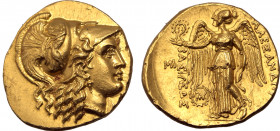 Seleukid Empire, Seleukos I Nikator AV Stater. In the name and types of Alexander III of Macedon. Babylon, circa 311-308 BC. Head of Athena to right, ...