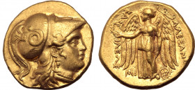 Seleukid Empire, Seleukos I Nikator AV Stater. In the name and types of Alexander III of Macedon. Babylon, circa 311-300 BC. Head of Athena to right, ...