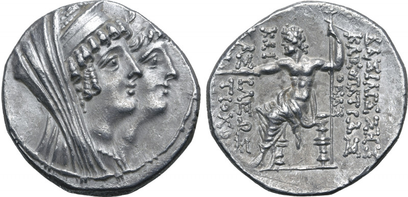 Seleukid Empire, Kleopatra Thea and Antiochos VIII AR Tetradrachm. Ake-Ptolemais...